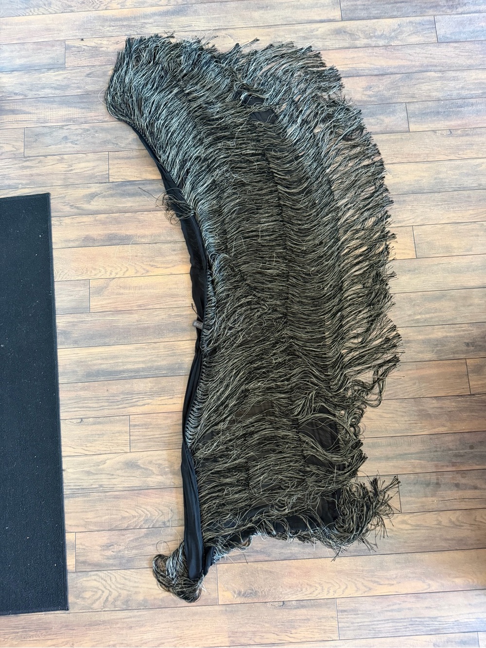 Roberto Cavalli Black Silk Fringe Shawl Wrap